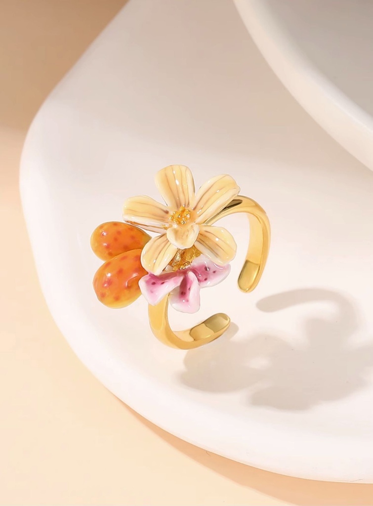 Pear Fruit Flower Enamel Adjustable Ring Handmade Jewelry Gift4