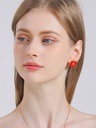 Pink Red Flower Enamel Asymmetrical Stud Earrings Handmade Jewelry Gift3