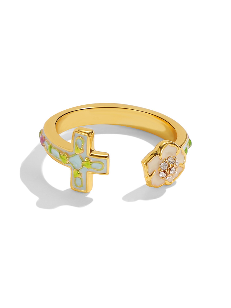 Cross Enamel Adjustable Ring Handmade Jewelry Gift1