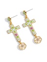 Cross And Flower Enamel Dangle Earrings Handmade Jewelry Gift1