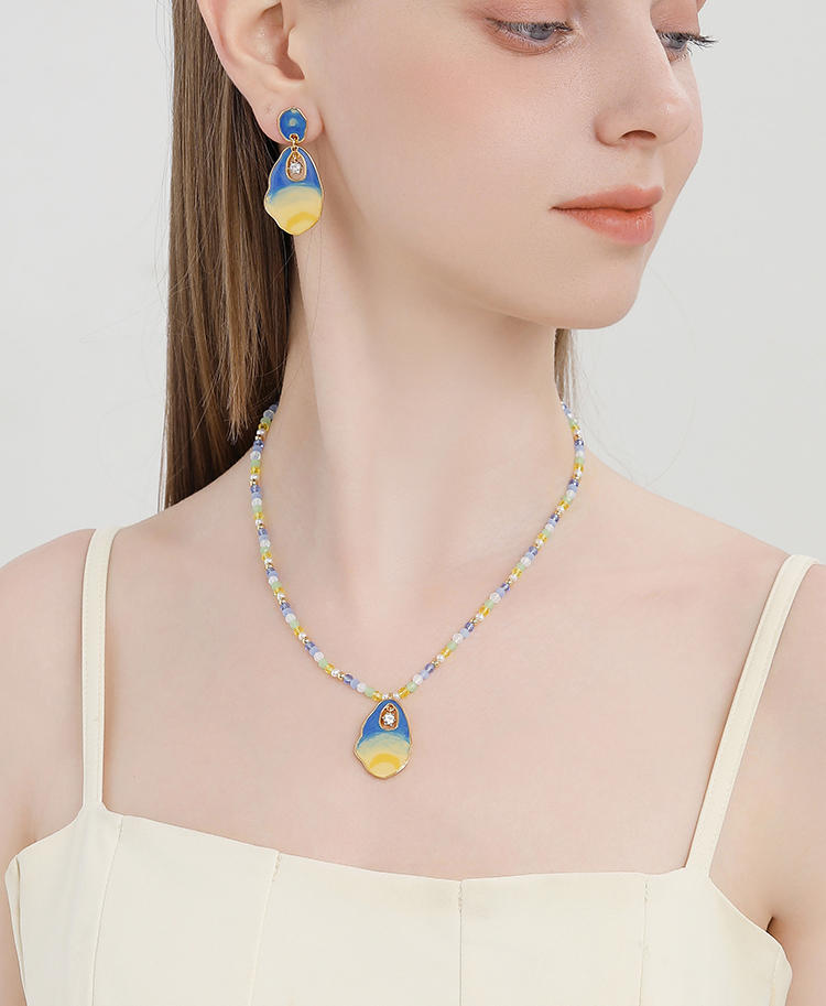 Starry Night Enamel Pendant Bead Necklace Handmade Jewelry Gift2