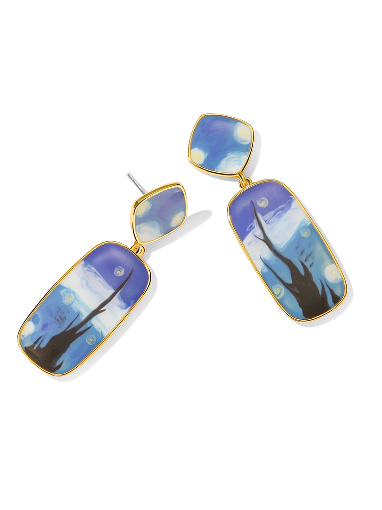 Starry Night Enamel Dangle Earrings Handmade Jewelry Gift1