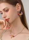 Cute Puppy With Flower Blossom Bell Enamel Hoop Dangle Earrings