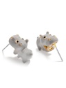 Enamel Glazed Cute Hippopotamus Stud Earrings 925 Silver Needle