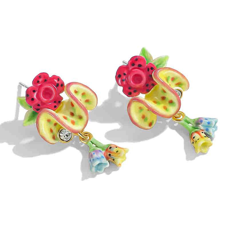 Colorful Flower Enamel Dangle Stud Earrings2