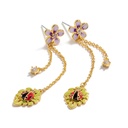 Enamel Glazed Daisy Flower Ladybug Tassel Inlaid Zircon Earrings 925 Silver Needle