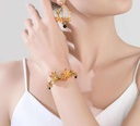 Orange Blossom Flower Branch Pearl Black Agate Enamel Bracelet4