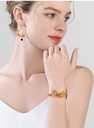 Orange Blossom Flower Branch Pearl Black Agate Enamel Bracelet3