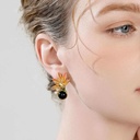 Orange Blossom Flower With Pearl Black Agate Enamel Stud Earrings3
