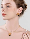 Orange Blossom Flower With Pearl Black Agate Enamel Stud Earrings4