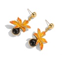 Orange Blossom Flower With Black Agate Enamel Stud Dangle Earrings1