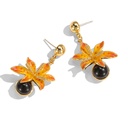 Orange Blossom Flower With Black Agate Enamel Stud Dangle Earrings2
