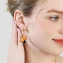 Orange Blossom Flower With Black Agate Enamel Stud Dangle Earrings3