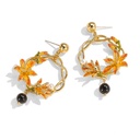 Orange Blossom Flower With Black Agate Enamel Stud Hoop Dangle Earrings1