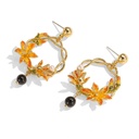 Orange Blossom Flower With Black Agate Enamel Stud Hoop Dangle Earrings2