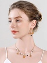 Orange Blossom Flower With Black Agate Enamel Stud Hoop Dangle Earrings4