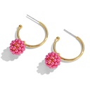 Raspberry Enamel C Shape Stud Hoop Dangle Earrings2