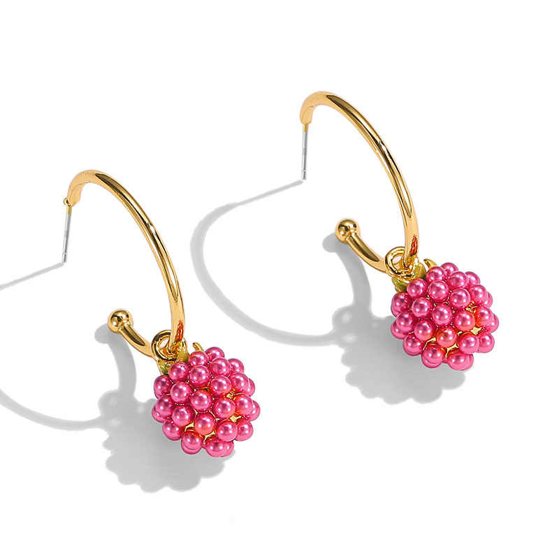 Raspberry Enamel C Shape Stud Hoop Dangle Earrings1