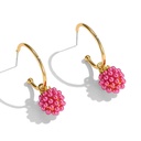 Raspberry Enamel C Shape Stud Hoop Dangle Earrings1