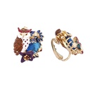 Enamel Glazed Purple Owl Series Asymmetric Lake Blue Crystal Stud Clip Gold Plated Earrings