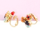 Enamel Glazed Flower Scorpion Gemstone Stud Clip Hook Earrings Gold Plated Copper