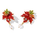 Maple Leaf With Zircon Pearl Enamel Dangle Stud Earrings1