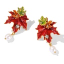 Maple Leaf With Zircon Pearl Enamel Dangle Stud Earrings2