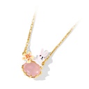 Cute Rabbit Bunny With Stone Flower Enamel Pendant Necklace1