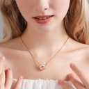 Cute Rabbit Bunny With Stone Flower Enamel Pendant Necklace2