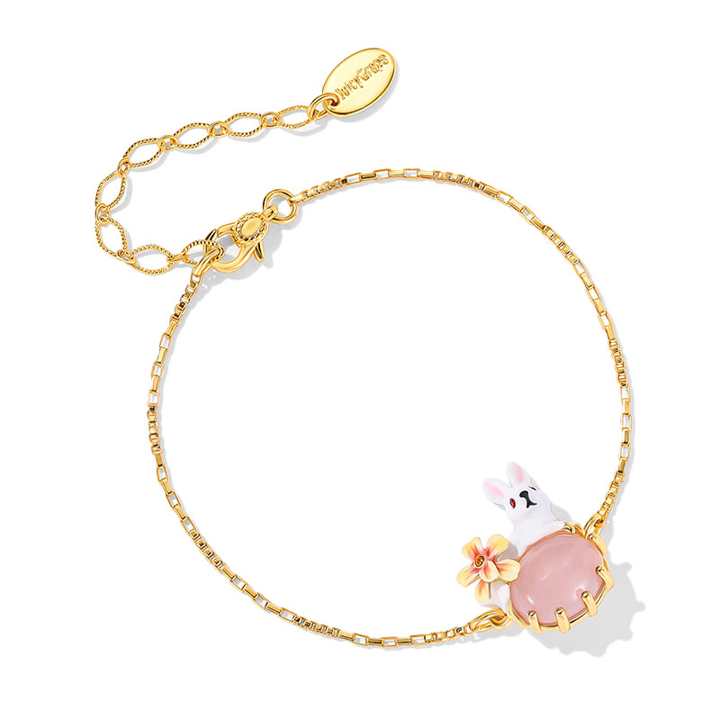 Cute Rabbit Bunny With Stone Flower Enamel Thin Bracelet1