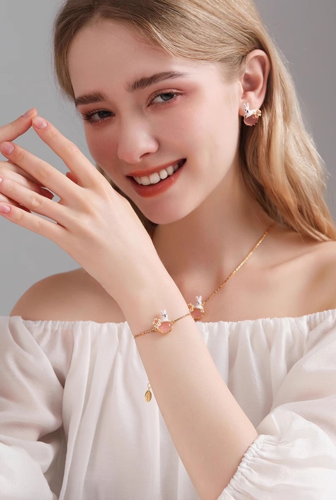 Cute Rabbit Bunny With Stone Flower Enamel Thin Bracelet3