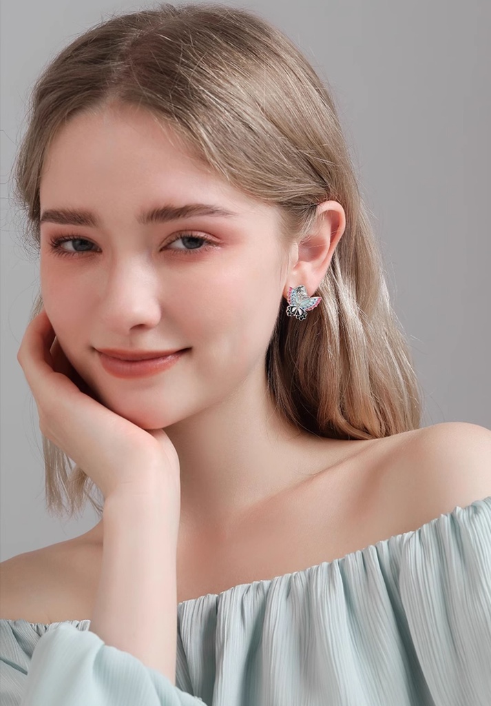Butterfly And Zircon Enamel Stud Earrings3