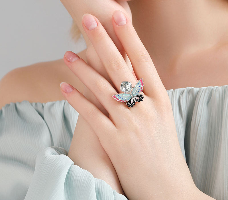 Butterfly With Zircon Enamel Adjustable Ring3