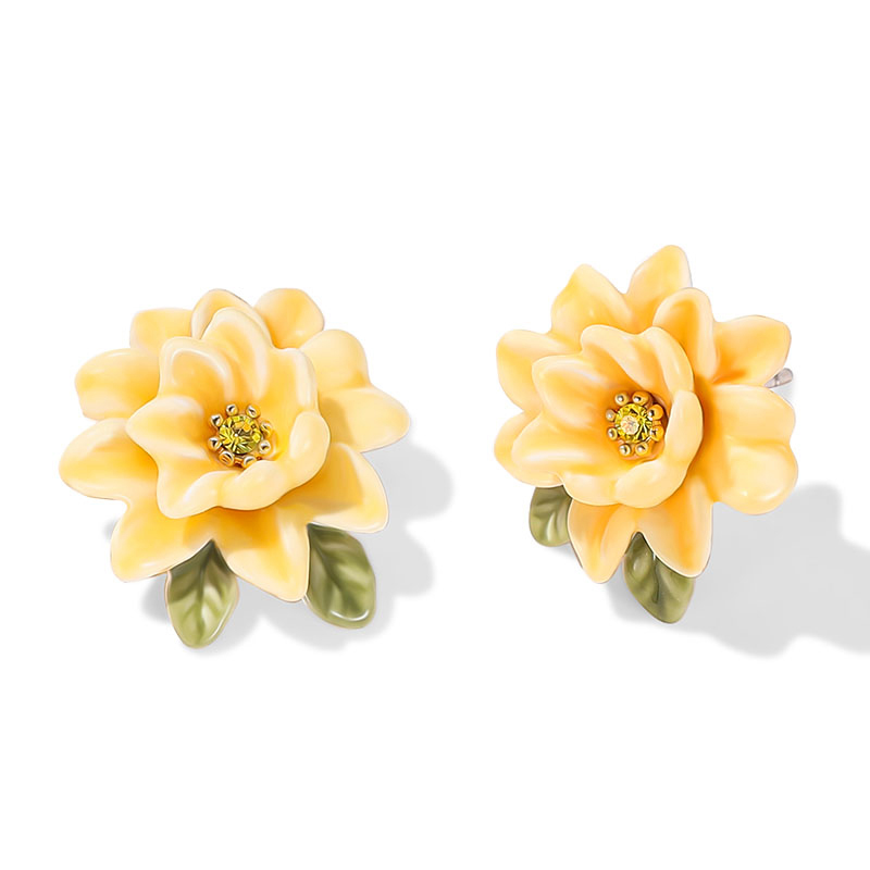 Yellow Flower Enamel Stud Earrings Jewelry Gift1