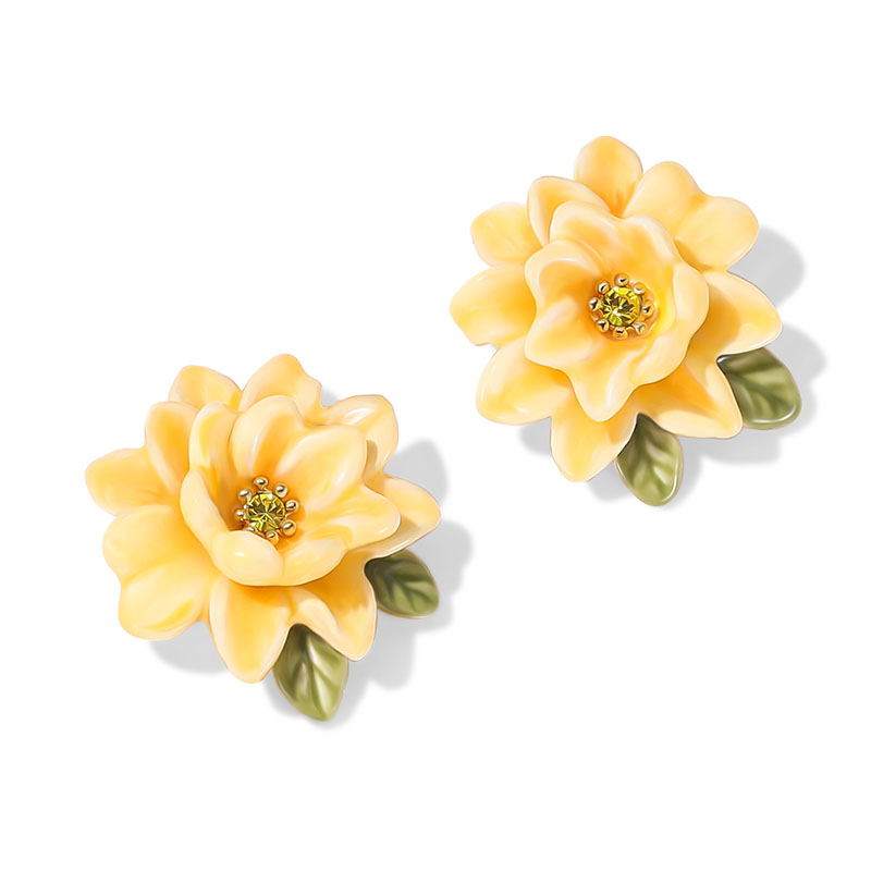 Yellow Flower Enamel Stud Earrings Jewelry Gift2