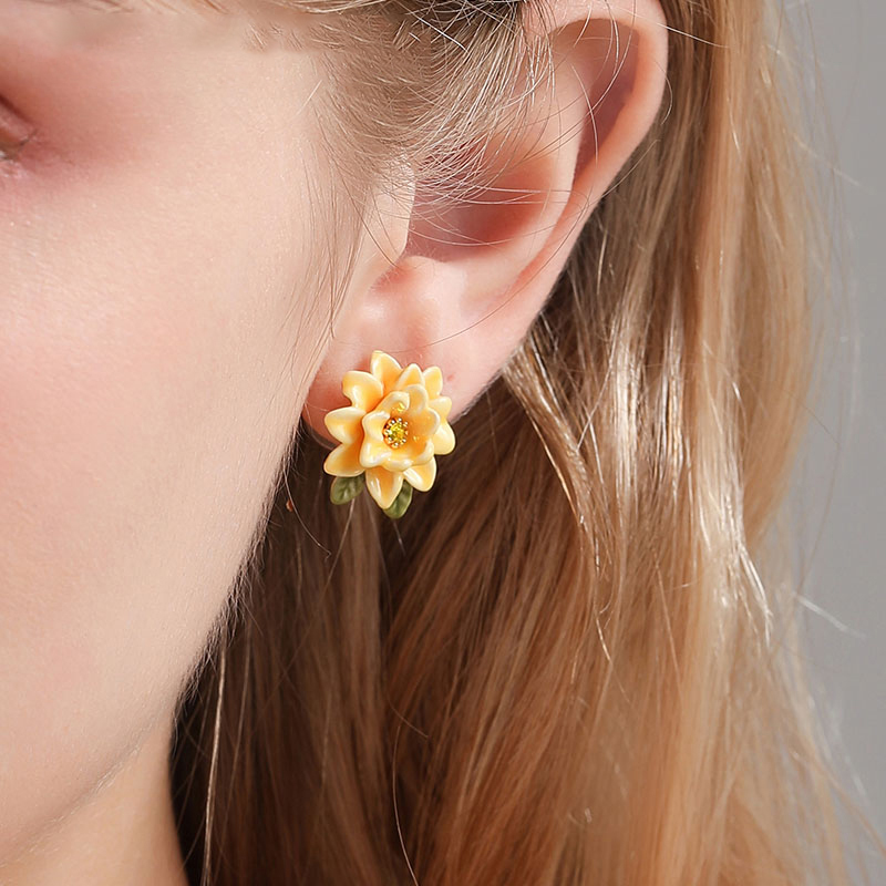 Yellow Flower Enamel Stud Earrings Jewelry Gift3