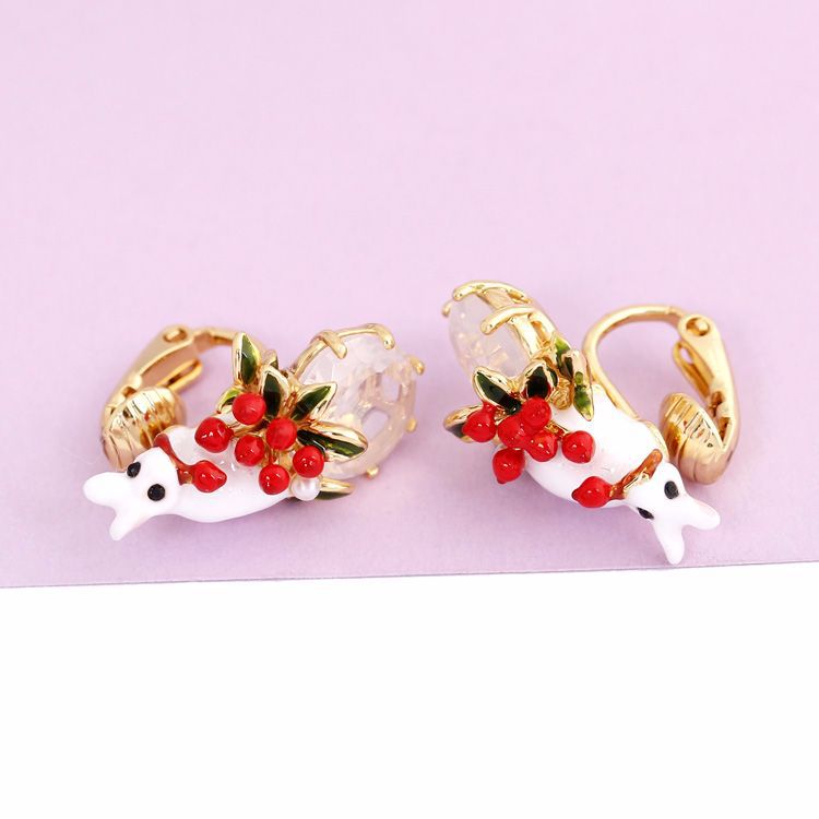 Enamel Glazed Daisy Flower Ladybug Tassel Inlaid Zircon Earrings 925 Silver Needle