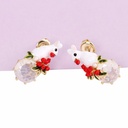 Enamel Glazed Rose White Snow Series Bunny Flower Gemstones Gold Plated 925 Silver Needle