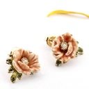 Enamel Glazed Peony Flower Garden Series Crystal Rhinestone Stud Earrings 925 Silver Needle