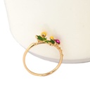 Enamel Glazed Pink Flower Green Leaf Peony Stud Earrings Zircon Gold Plated 925 Silver Needle