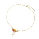 Enamel Glazed Yellow Chick Flower Zircon Crystal Pearl Necklace 18K Gold Plated