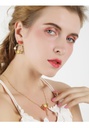 Enamel Glazed Yellow Chick Flower Zircon Crystal Pearl Necklace 18K Gold Plated