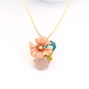 Enamel Naked Pink Flower Blue Crystal Opal Necklace Clavicle Chain