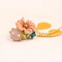 Enamel Naked Pink Flower Blue Crystal Opal Necklace Clavicle Chain