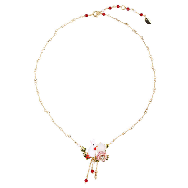 Enamel Rabbit Rose In Mouth Red Fruit Necklace Jewelry