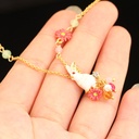Enamel Small White Rabbit Flower Rose Crystal Necklace Clavicle Chain Gilded Prevent Allergy Women Jewelry