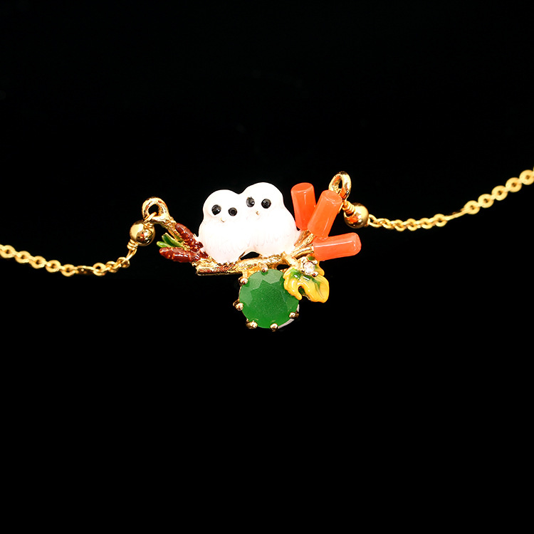 Enamel Snow Owl Baby Crystal Owl Necklace /Clavicle Chain
