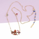 Enamel Squirrel Mushroom Red Fruit Pendant Necklace