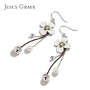 Enamel Glazed Daisy Flower Natural Pearl Tassel Hook Earrings