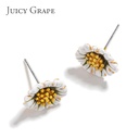 Enamel Glazed Daisy Flower Stud Earrings 925 Silver Needle